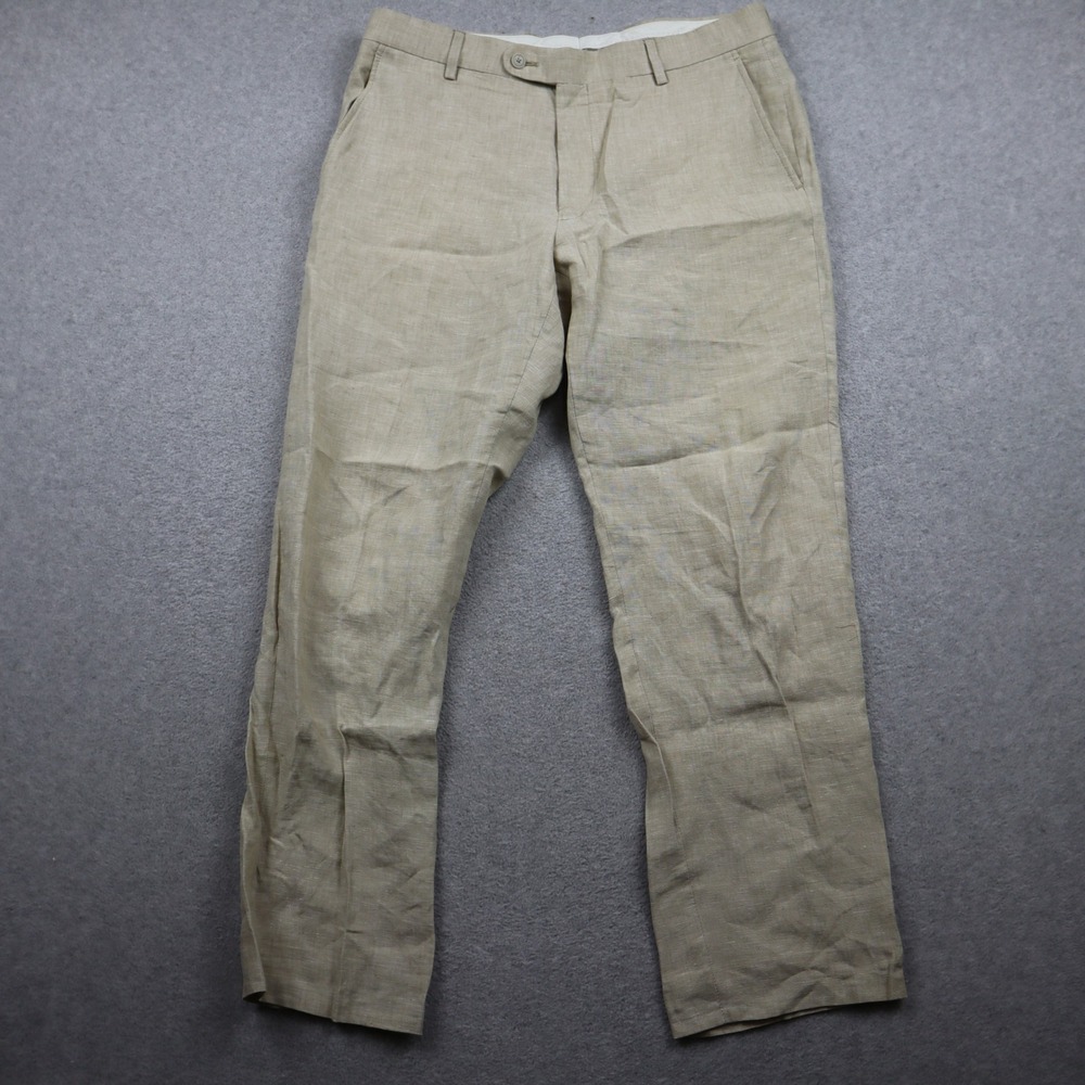 Joseph Abboud Pants Mens 33x30 JOE Beige Linen Flat Front Straight Leg Trousers